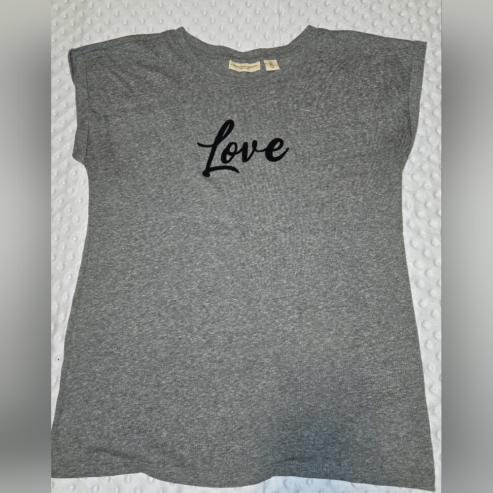 Christian Siriano Shirt‎ Womens Medium Gray Love Graphic Cap Sleeve Top Jersey